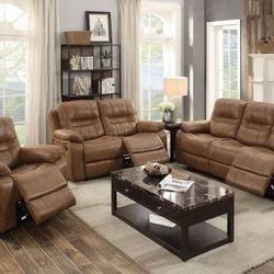 Brand New Brown Leather Reclining Sofa + Loveseat + Chairs 3PCs Set