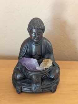 4.5" Cast Iron Metal Buddha Statue Yoga Crystals Candle Holder Spiritual Meditation Japan