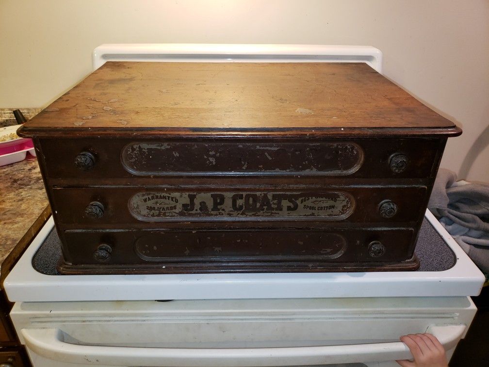 Antique Spool Cabinet J & P COATS 3 DRAWER LARGE