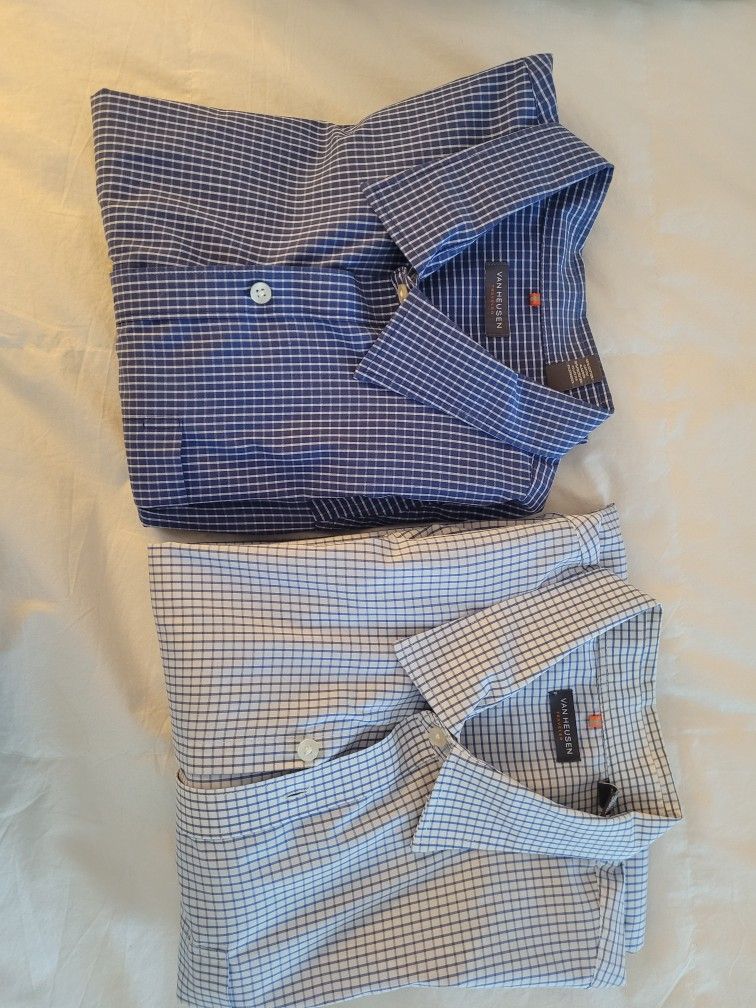 2 Van Heusen Traveler Long Sleeve Button Down Shirts