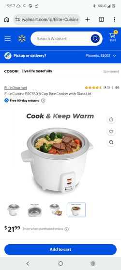 Arrocera Elite Cuisine de 6 tazas con tapa de vidrio / Elite Cuisine Rice Cooker 6 cups