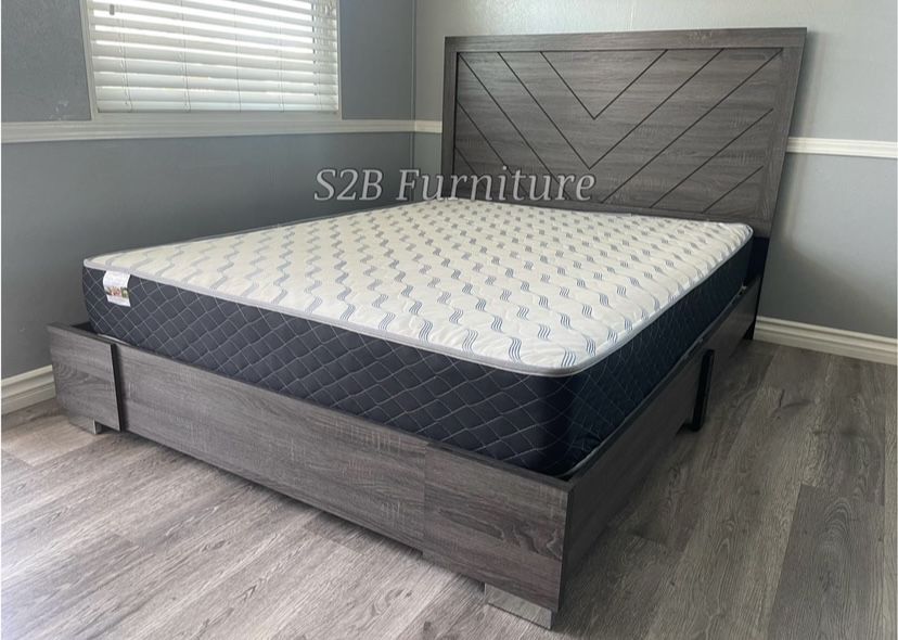 King Grey Alpine Platform Bed With Ortho Mattress Included