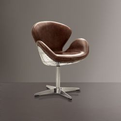Accent Chair w/Swivel - Retro Brown Top Grain Leather & Aluminum - $798