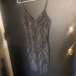 Black and Silver Mini-Dress (Size L)