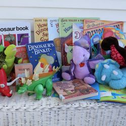 Children's Dinosaur Books, Stuffed Animals & Toy Action Figures Set - Hardcover, Board Books, Picture Books, Felt Activity, Flaps & Textures, Etc. 