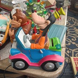 DISNEY COIN BANK Vintage Goofy Driving Blue Jalopy Car W/ Stopper Unique