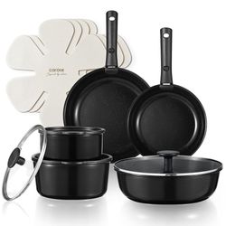 CAROTE Ceramic Cookware Sets, Pots and Pans Set Non Stick Non Toxic, Induction Cookware, Kitchen Cookware Sets,Pots Set for Healthy Coooking 15PCS, Bl
