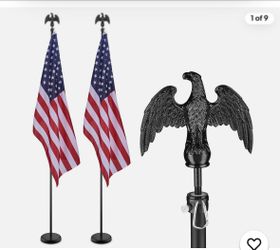 8 Ft Sectional Indoor Flag Pole Kit Eagle Topper Aluminum 3x5 Ft US Flag & Base