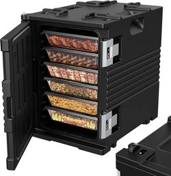 95Qt Food Warmer with Wheels, 304 Stainless Steel Latch and Door Shaft, Catering Food Warmers for Parties, LLDPE Insulated Food Carrier for 6 Full-Siz