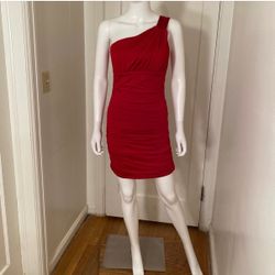 Red One-Shoulder Ruched Dress Size Medium NEW!