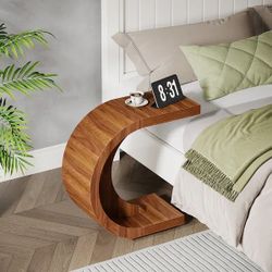 C-Shaped End T-able, W-ood Side T-able for Co-uch S-ofa Li-ving Roo-m - Cherry