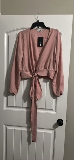 Pink Wrap Crop Top with Tie Waist