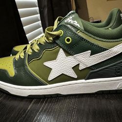 Green And White Bapesta Shoes 
