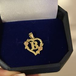 14k Heart-shaped pendant with a customizable initial B