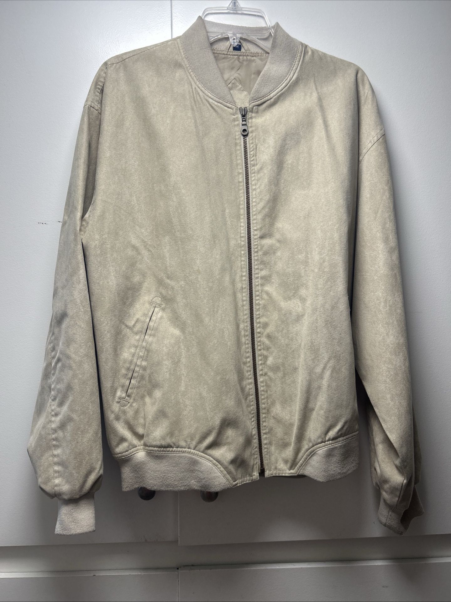 Bomber Jacket in Light Beige-Classic Varsity Style