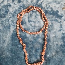 Boho Natural Rhodonite Pink/red Chip Stone Necklace 18"