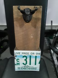 Moose license plate bottle opener catcher