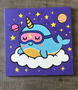 Luna the Narwhal – Hand-Painted Kawaii Canvas 16x16