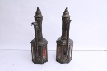Pair Of Vintage Chinese Pewter Wine Servers