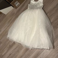 Kids White Dress Flower Girl Wedding 