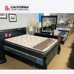 Modern Sleigh 4 Piece Queen Bedroom Set (Bed + Dresser + Mirror + Nightstand)