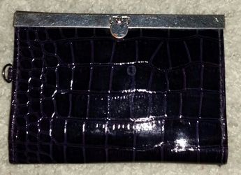 Black alligator skin wallet with silver trim, purse
