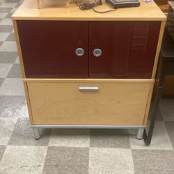 Ikea Wood And Red File Cabinet