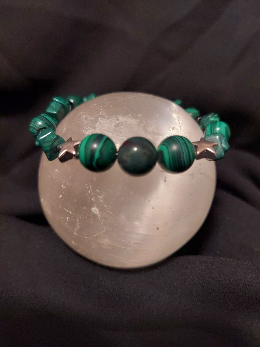 Malachite, Indian Agate, Hematite Crystal Bracelet