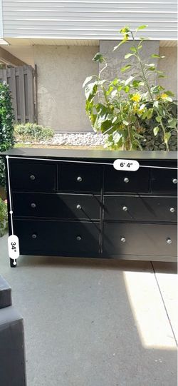 Black Wood Dresser with 9 Drawers