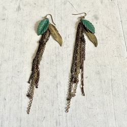 Long Leaf Chain Statement Earrings 