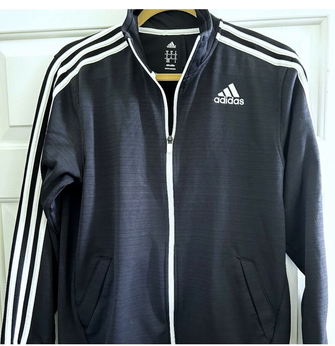 Men's Adidas Climalite Warm Up Track Jacket - Black with White Stripes (Size M)