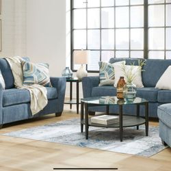 Blue Sofa and Loveseat