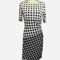 Anne Klein | Cream Black Geometric Rouched Short Sleeve Dress Size 4