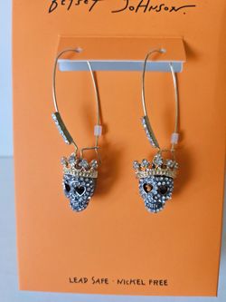 Betsey Johnson Skull Crown Hoop Earrings