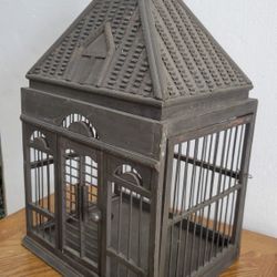 Decorative Vintage-Style Wooden Birdcage. It is Also a Real Birdcage. 9"D×12"W×20"H