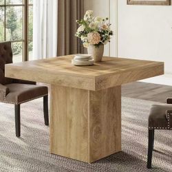 New assembled 39" Square Dining Table, Farmhouse Kitchen Dinner Table with Sturdy Pedestal Base for 4