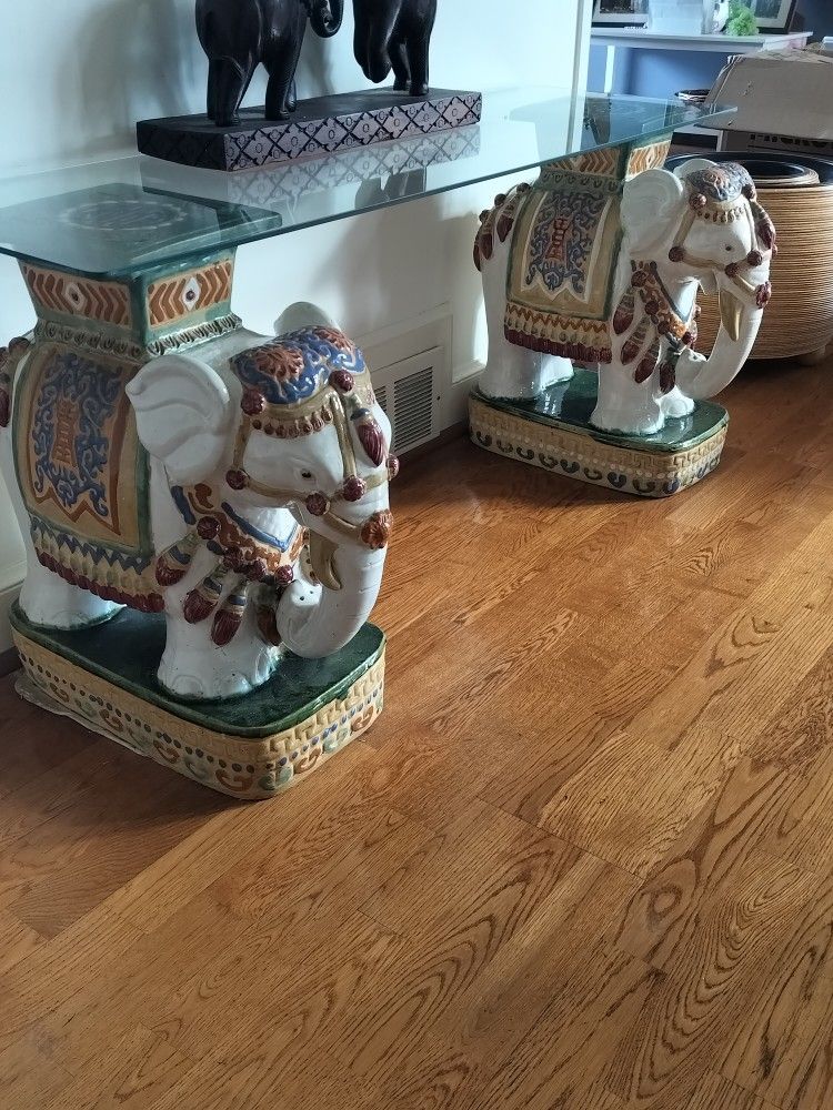 Ceramic Elephants With Glass Top
