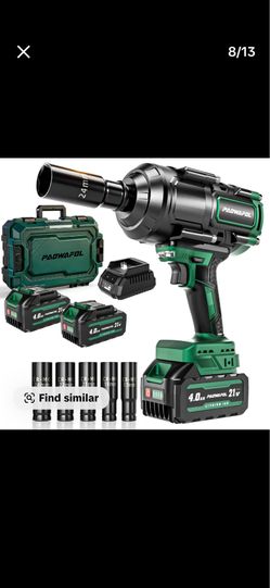 PAOWAFOL Cordless Impact Wrench, High Torque 1/2" Impact Gun with 2* 21V 4.0AH Battery, Fast Charger, 5 Sockets & Storage Case, Brushless Pistola De I