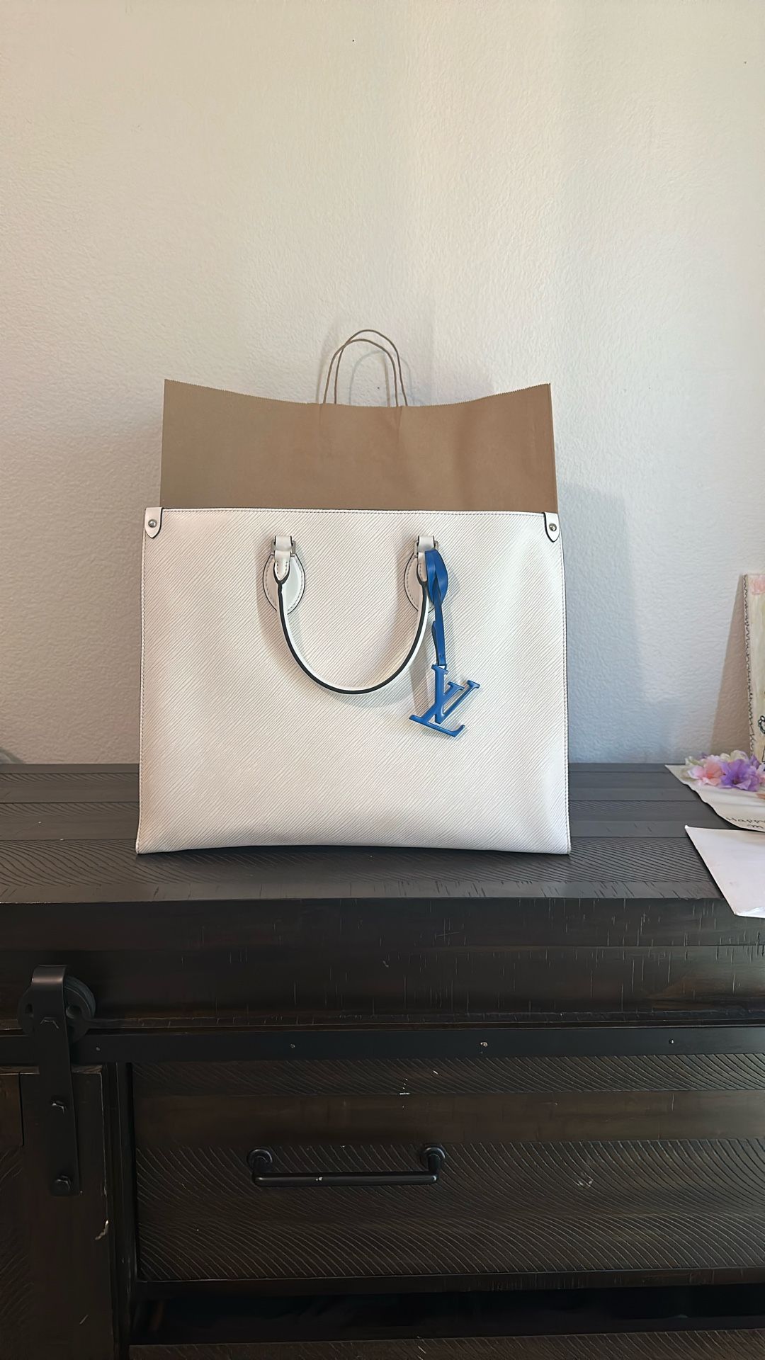 Louis Vuitton On The Go White And Blue Tote