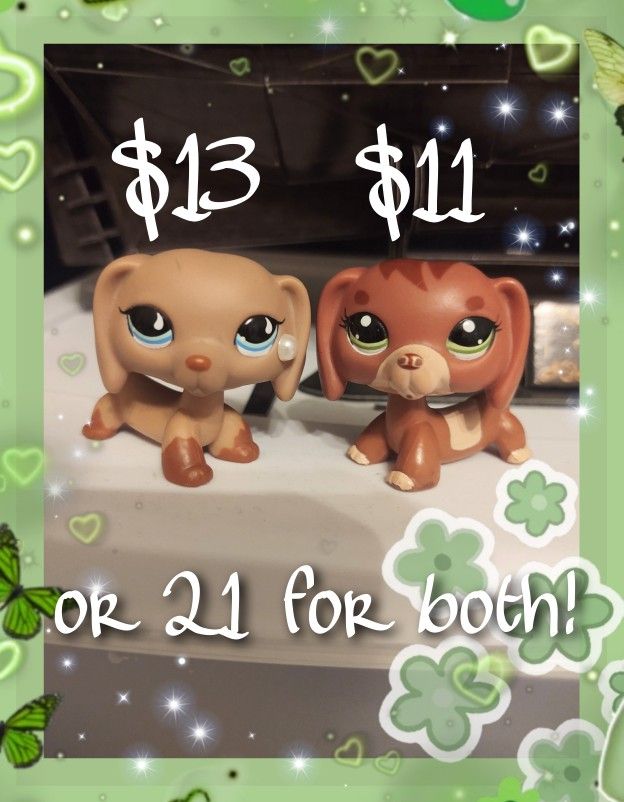 Littlest Pet Shop LPS Tan Dachshund 518 Blue Tear Drop Eyes Dog AND Littlest Pet Shop LPS 3601 Dachshund Lot/Set/Bundle or Individual Pets! AFTERMARKE