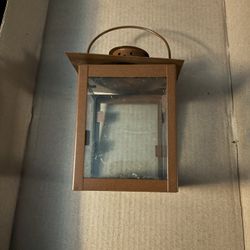 Vintage Brown Metallic lantern with glass panels and carrying handle