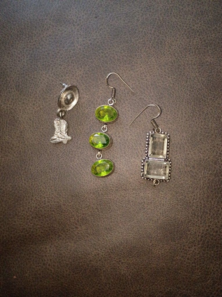 3 Vintage Silver Dangle Earrings