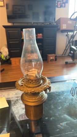 Antique oil, kerosene table lamp