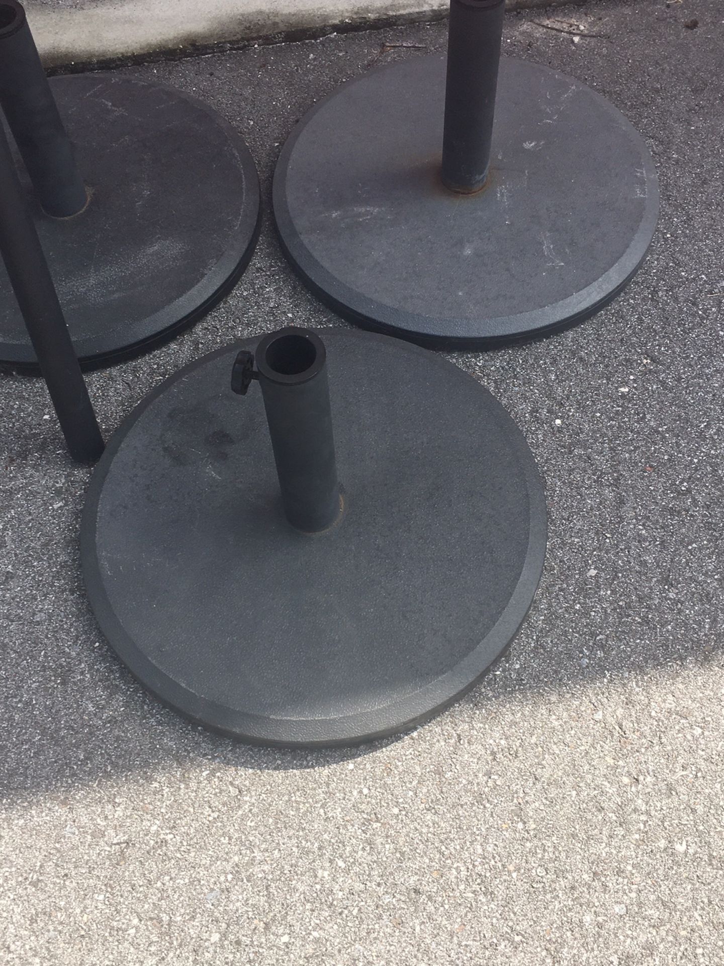 3 Heavy Patio Umbrella Base- 3 Used Umbrellas