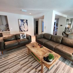 West Elm Dekalb Leather Sofa And Loveseat Set