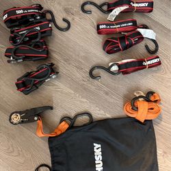 Husky Ratchet Tie-Down Straps - 500 lb Capacity (with Storage Bag) Plus One Extra