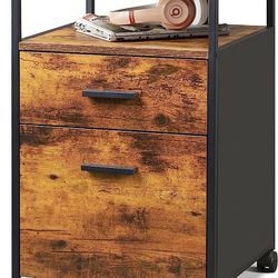 DEVAISE 2 Drawer File Cabinet, Mobile Printer Stand with Open Storage Shelf, Wood Filing Cabinet fits A4 or Letter Size for Home Office, Rustic Brown
