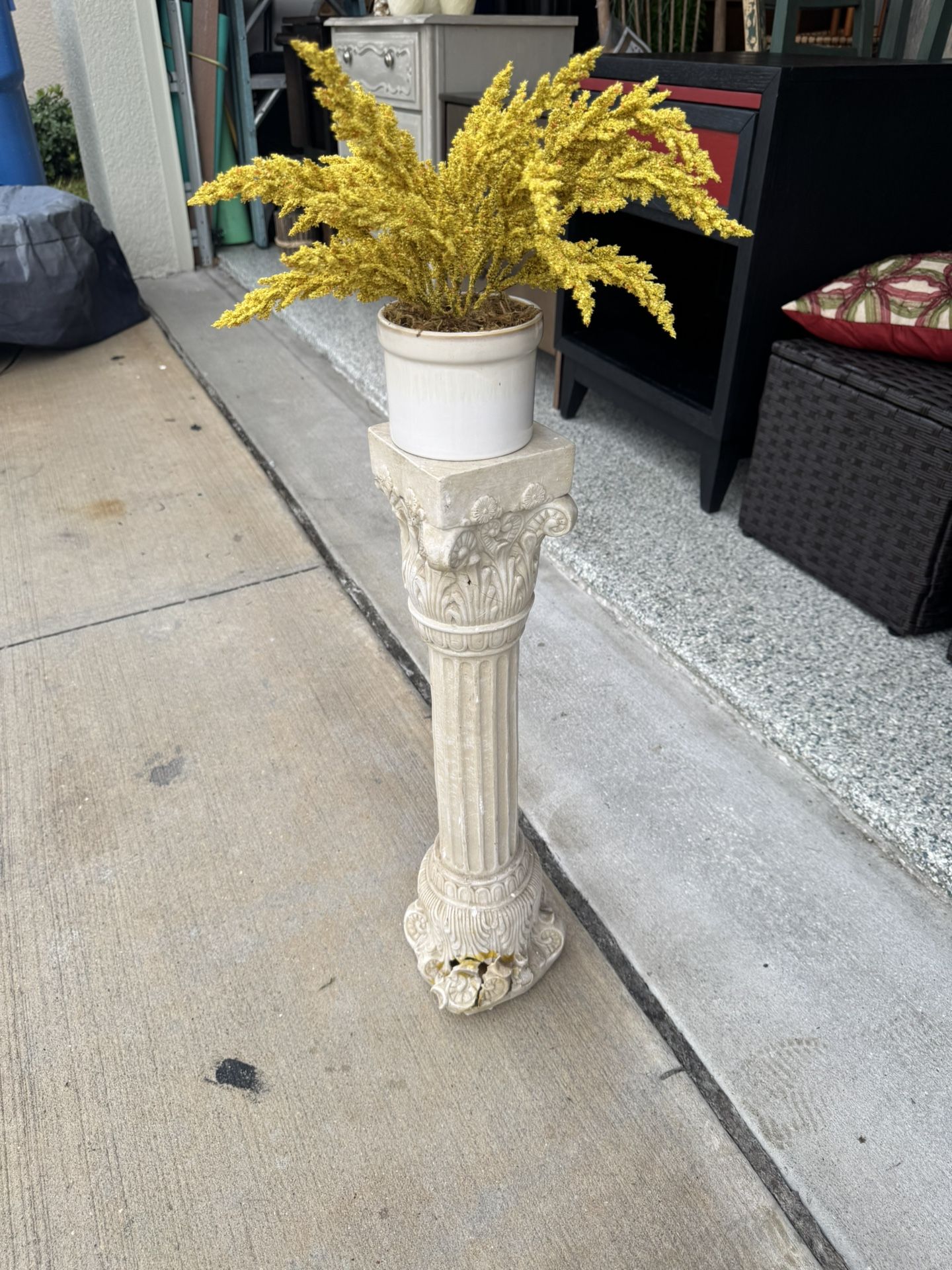 Tall Cream Pedestal With Hole On Top /plant On Top 