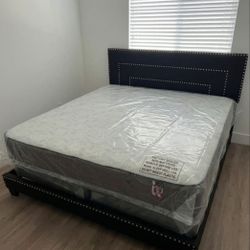 King BED FRAME WITH MATTRESS AND BOX SPRING SET COLCHONES NUEVOS KING SIZE BED SET FREE DELIVERY 