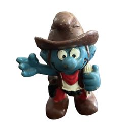 Smurfs 20122 Cowboy Smurf Vintage White Rope Figure PVC Toy Figurine Peyo
